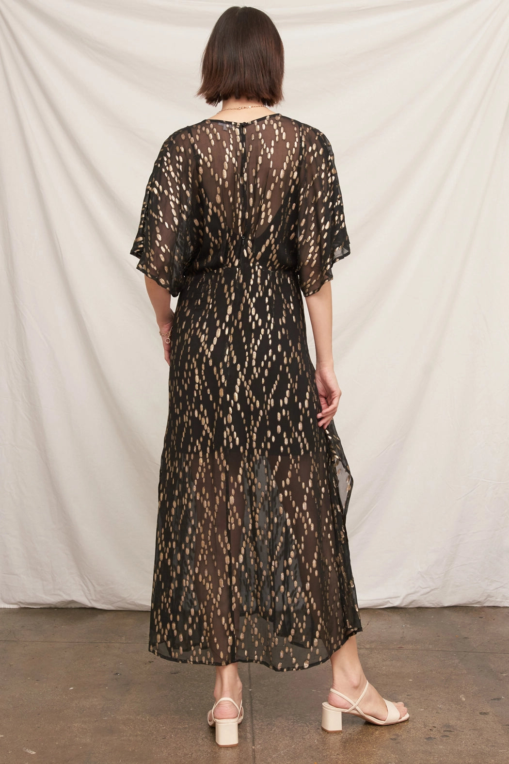 Celeste Lurex Maxi Dress in Black Gold, view 4
