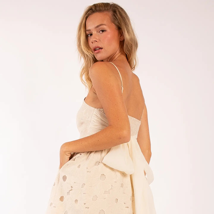 Ivory Smocked Bow Back Dress