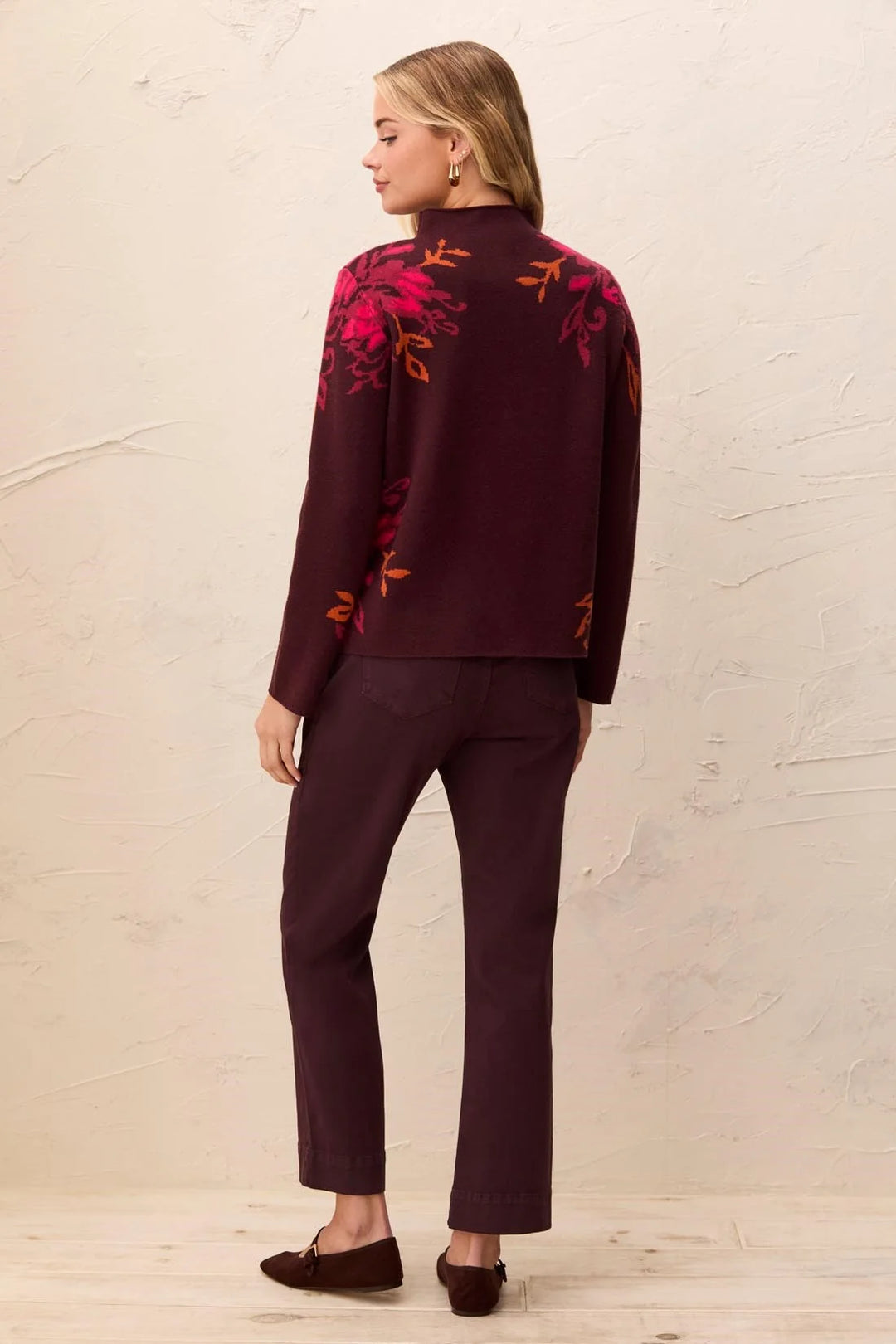Bristol Funnel Neck Sweater in Burgundy, view 4
