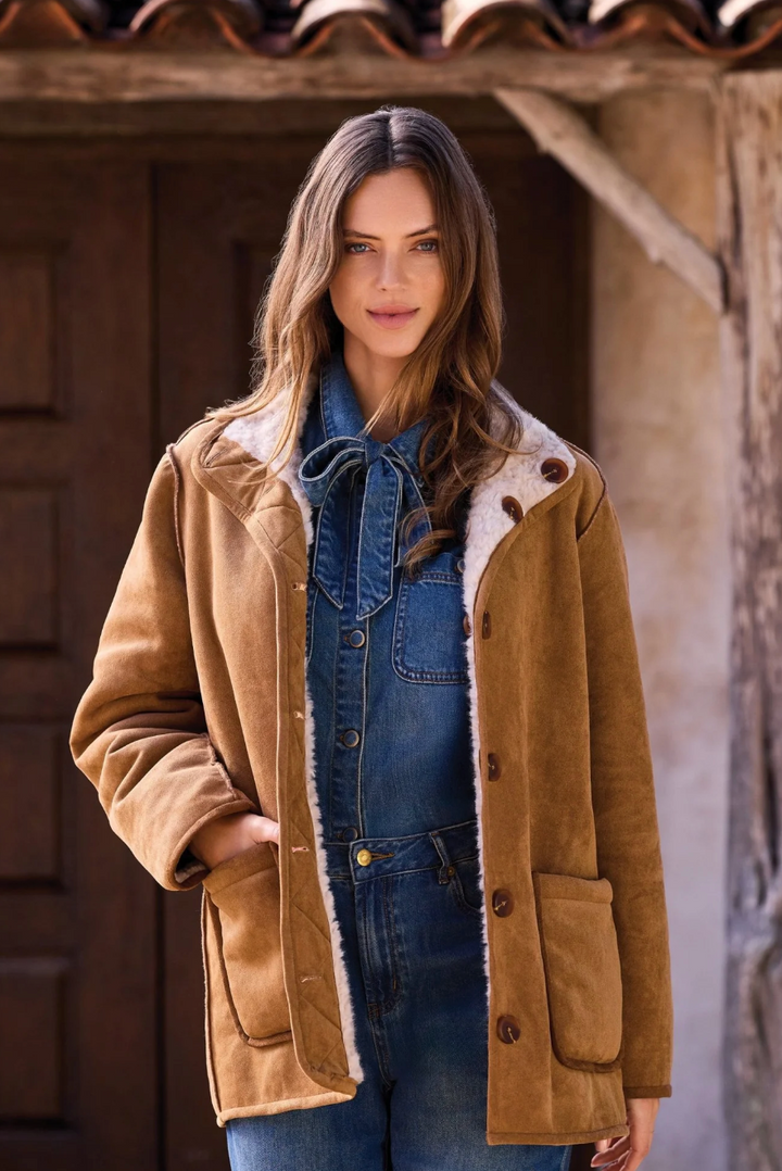 Walnut Reversible Suede Coat in Walnut