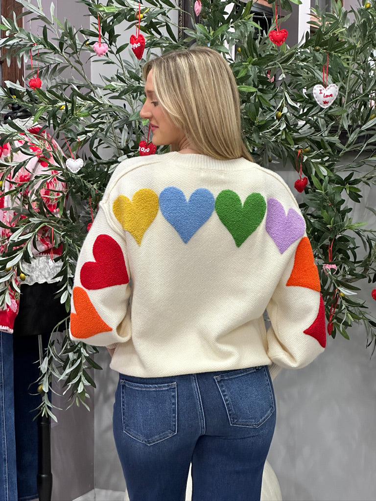 Rainbow Hearts Sweater, FINAL SALE