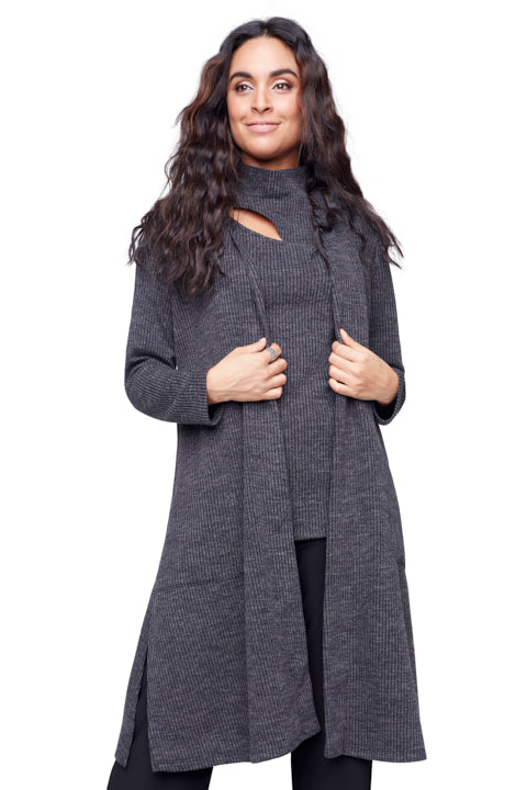 Ribbed Knit Duster, Charcoal