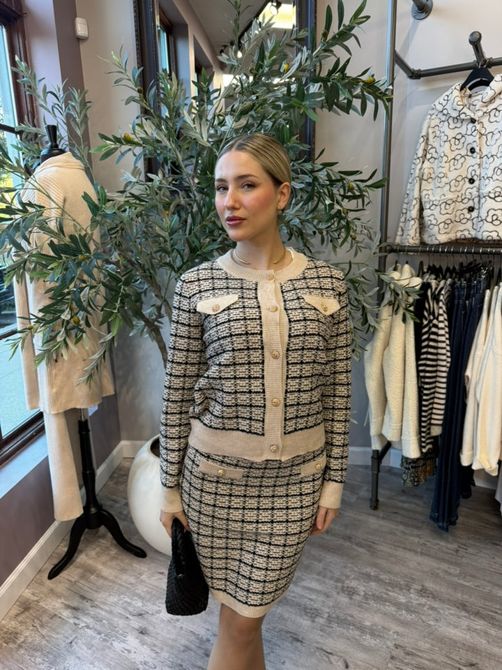 Preppy Plaid Tweed Skirt Set
