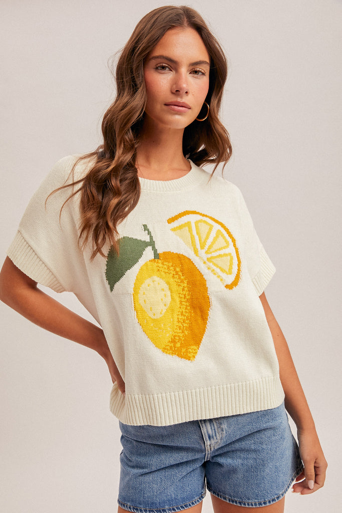 トップス Lemon Lemon Drop Sweater | Short Sleeve Fruit Sweater | 33975 Hem