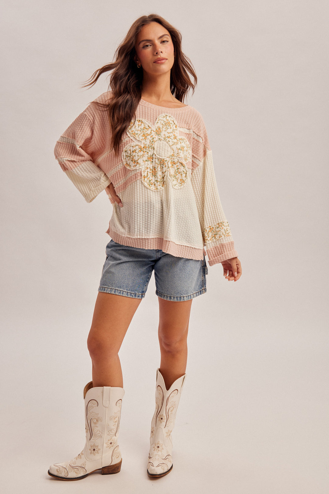 Peach Bloom Waffle Top