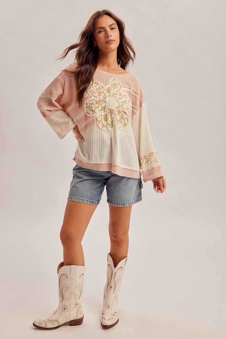 Peach Bloom Waffle Top