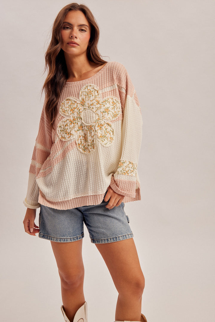 Peach Bloom Waffle Top