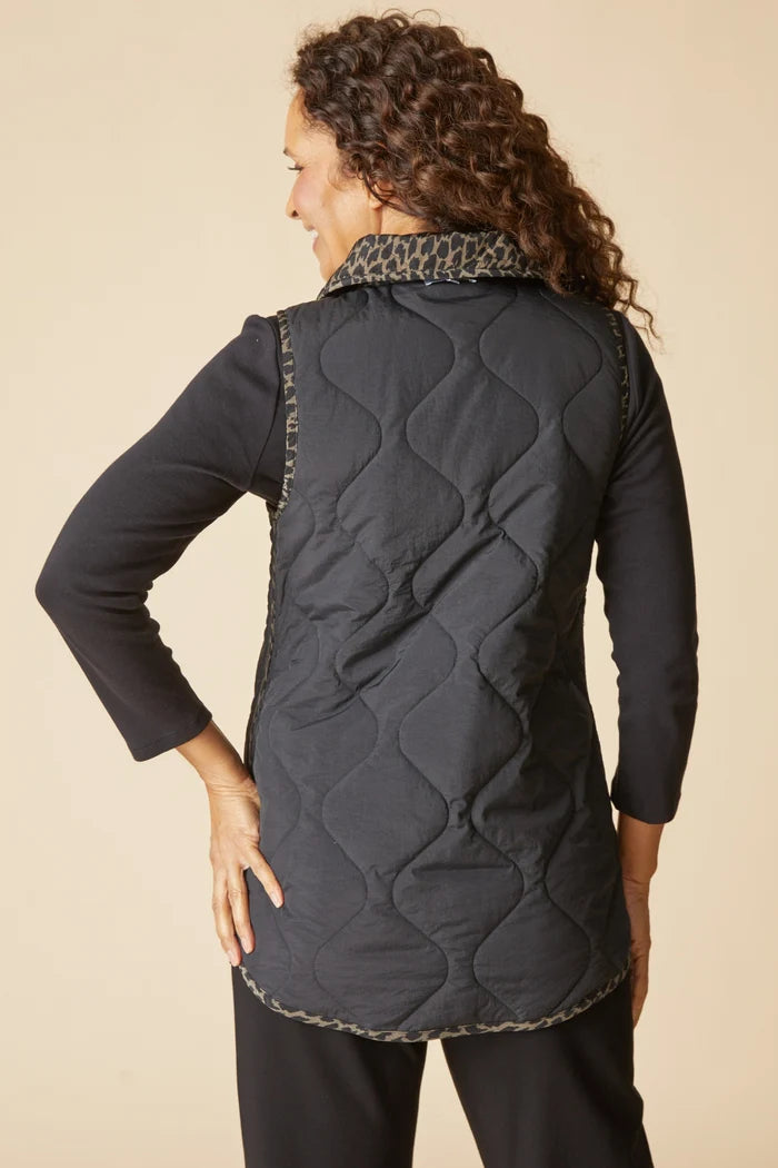 Wildside Reversible Quilt Vest - reversible leopard-print trim detail