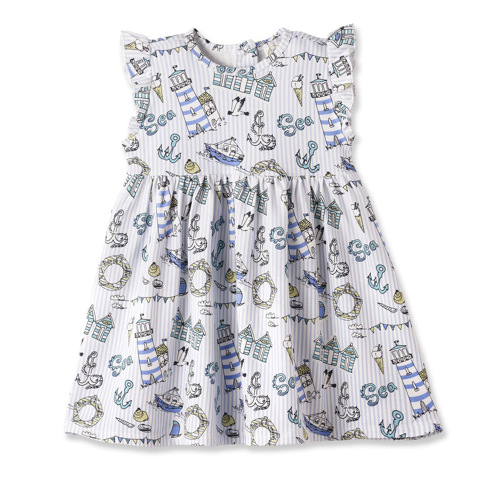Children's dress with nautical pattern on a white background