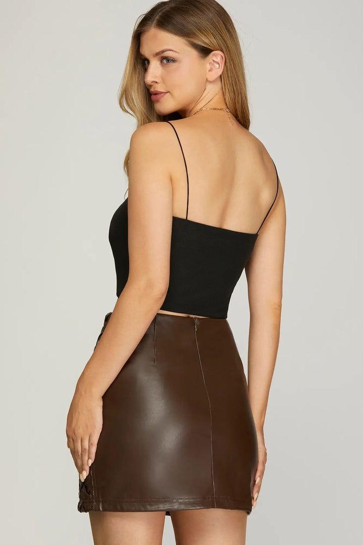 Espresso Woven Faux Leather Skirt