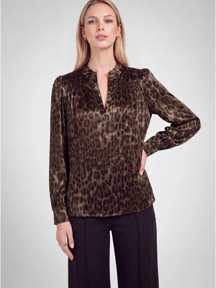 Rosalind Leopard Split Neck Blouse