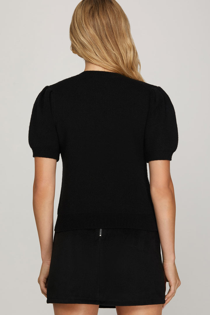 Jingle Bow Short Sleeve Sweater