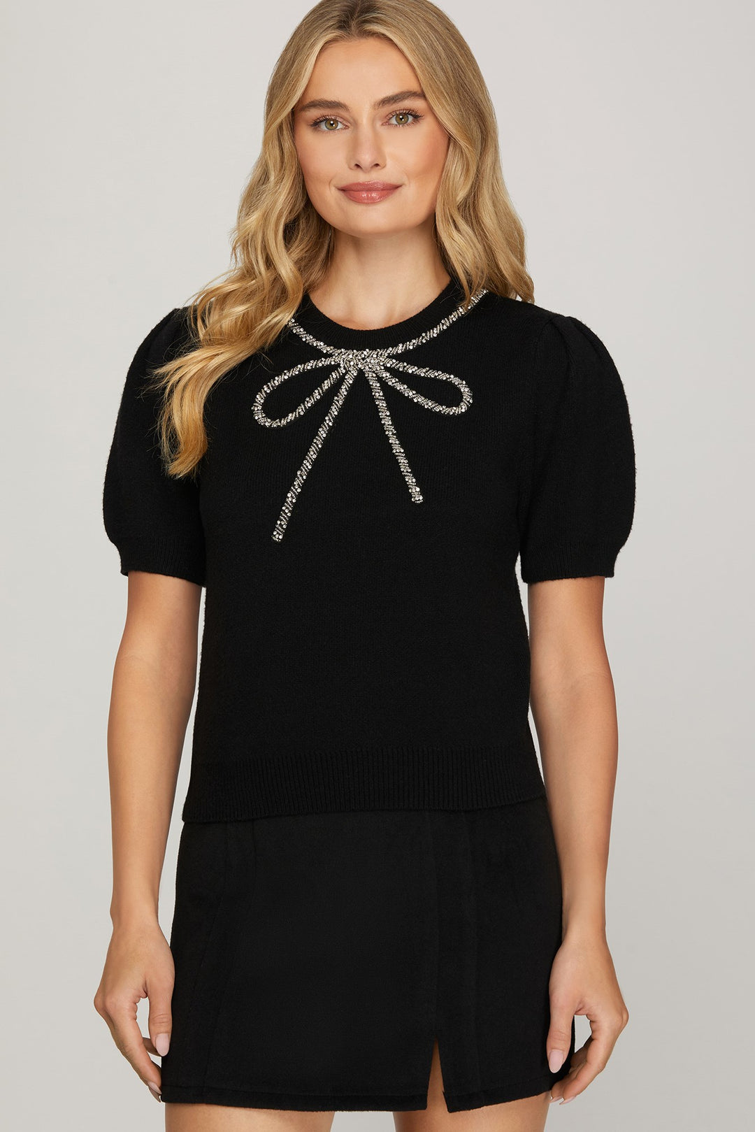 Jingle Bow Short Sleeve Sweater
