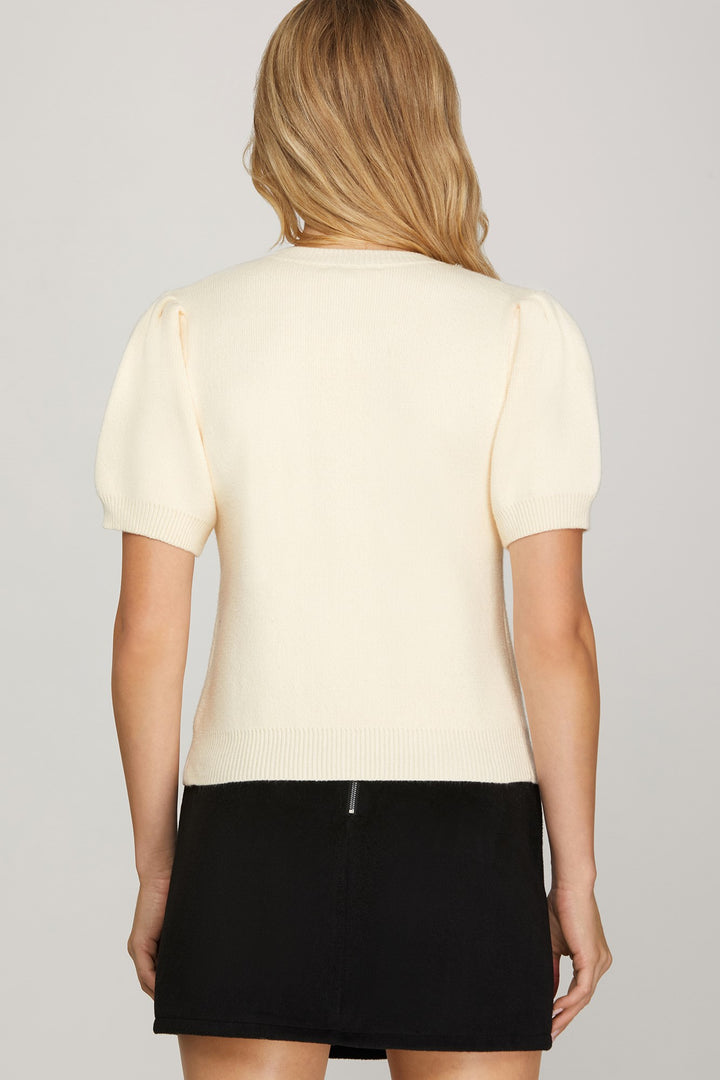 Jingle Bow Short Sleeve Sweater