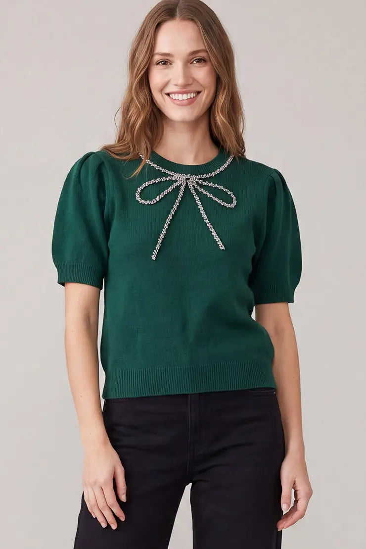 Jingle Bow Short Sleeve Sweater