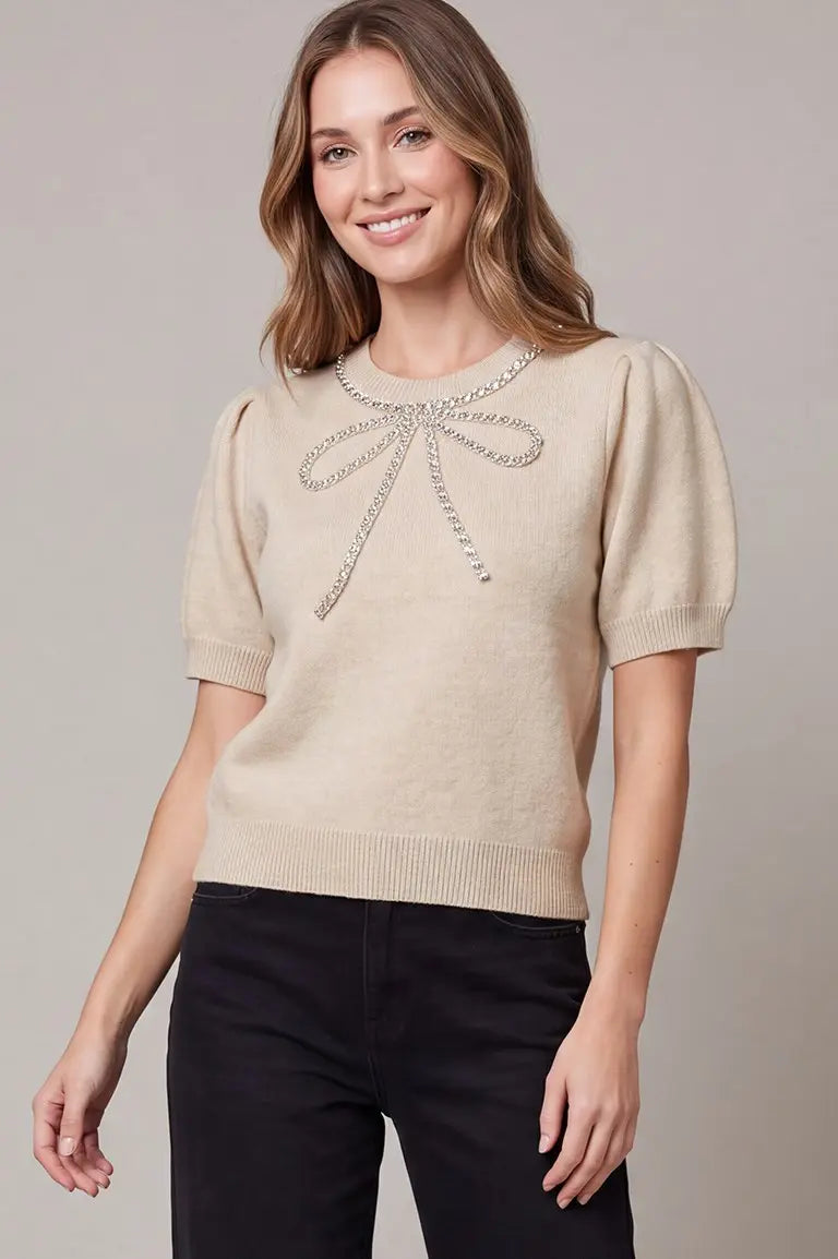 Jingle Bow Short Sleeve Sweater