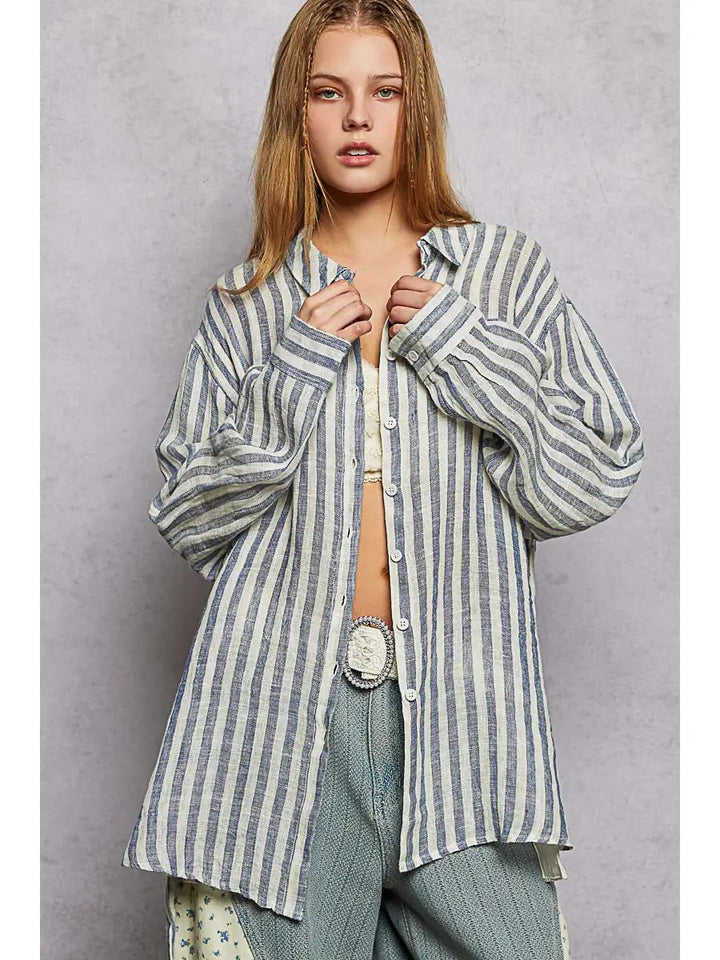 Maya Oversized Striped Linen Shirt
