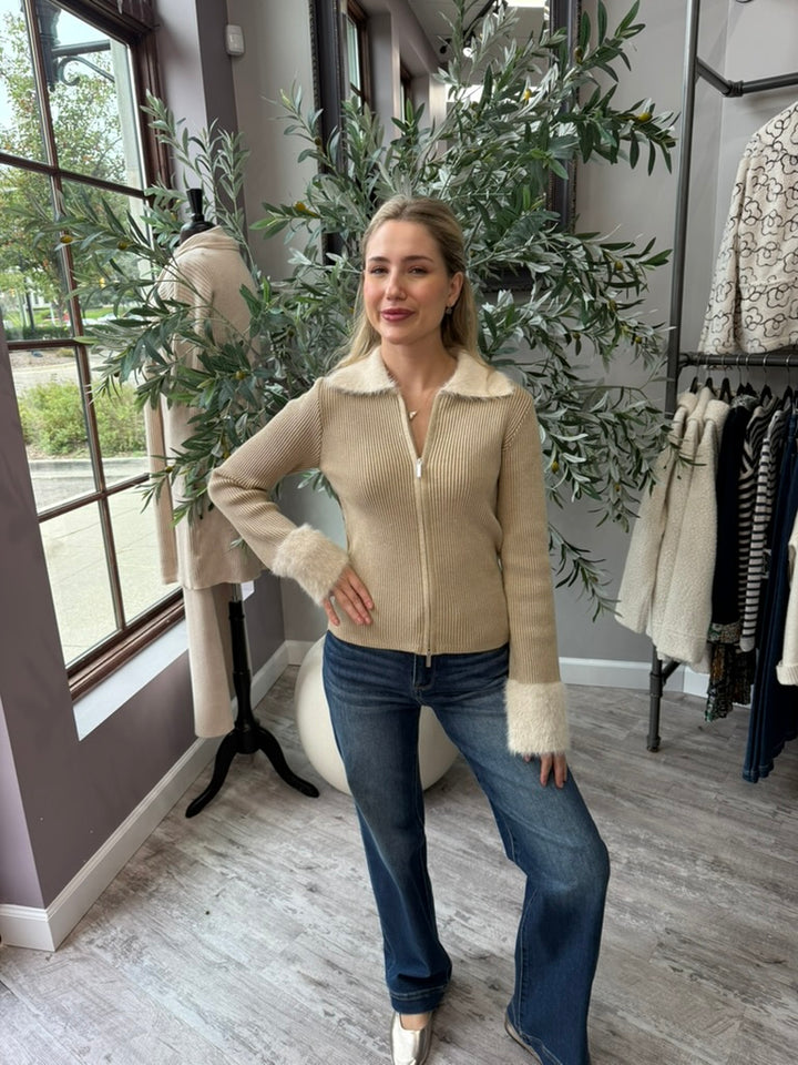 Chalet Faux Fur Trim Zip Cardigan