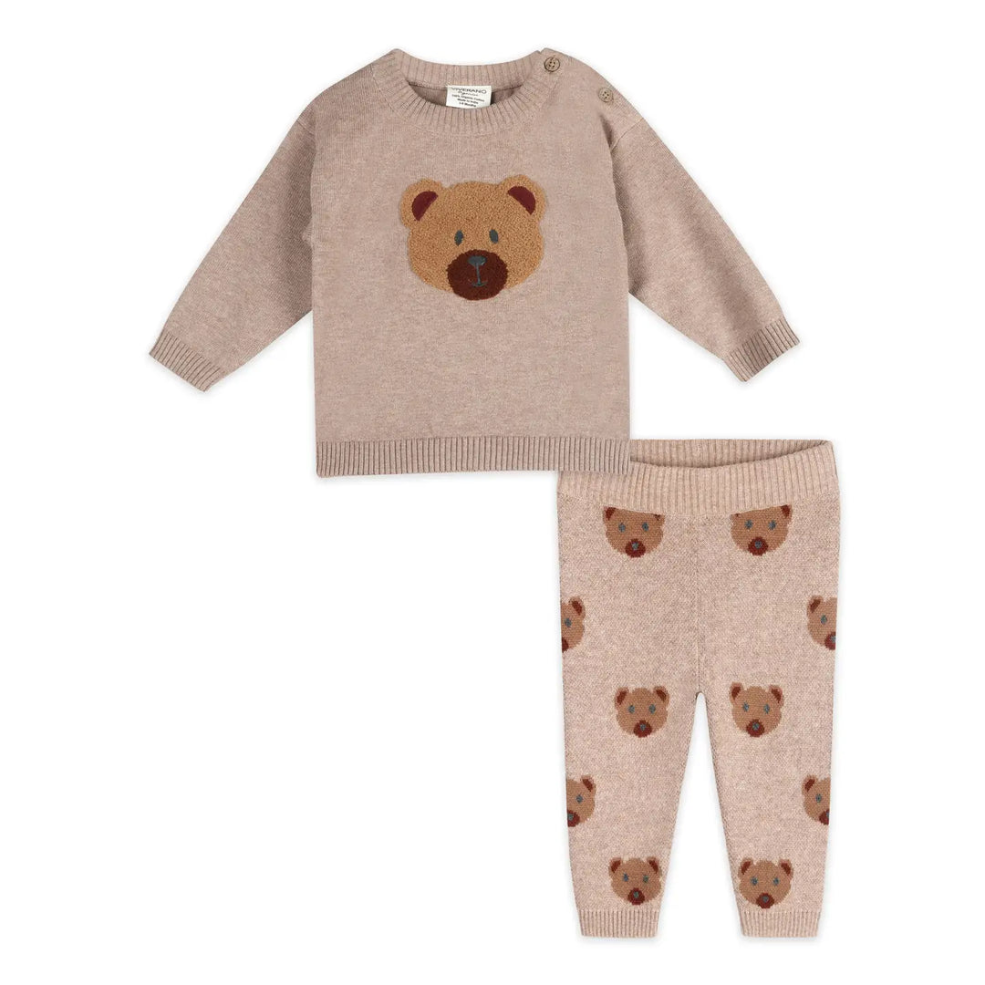 Fuzzy Bear Baby Sweater &amp; Pant Set