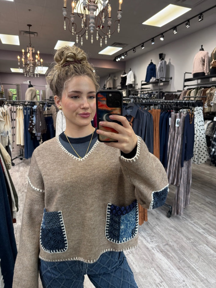 Faye Denim Pocket Sweater