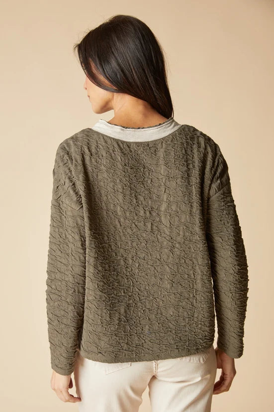 Metro Pullover in Umber - cream trim and pocket detail