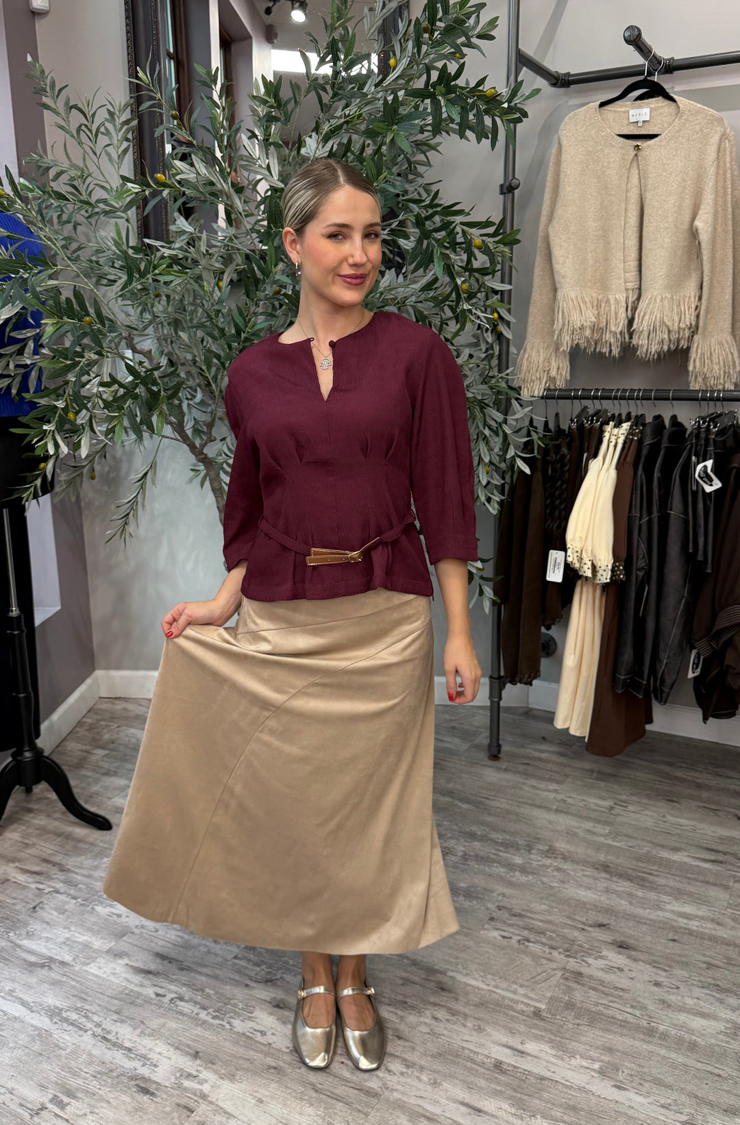 Bordeaux Belted Blouse