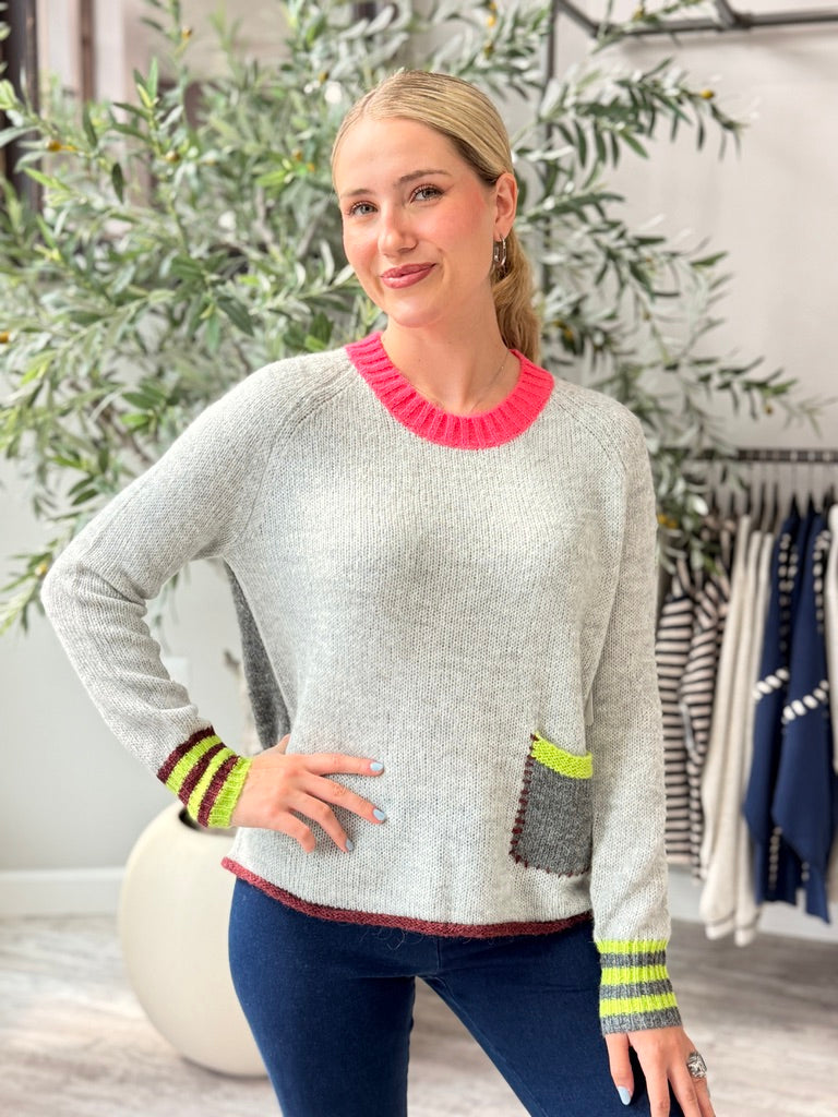 Pop of Pink Collar Sweater