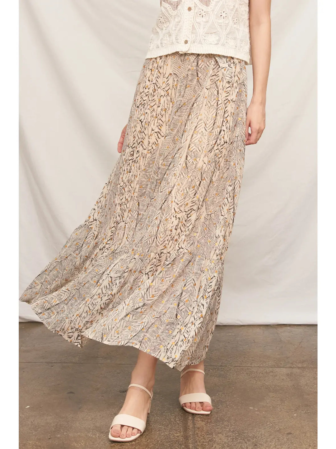 Sylvie Belted Maxi Skirt in Beige Black, view 3