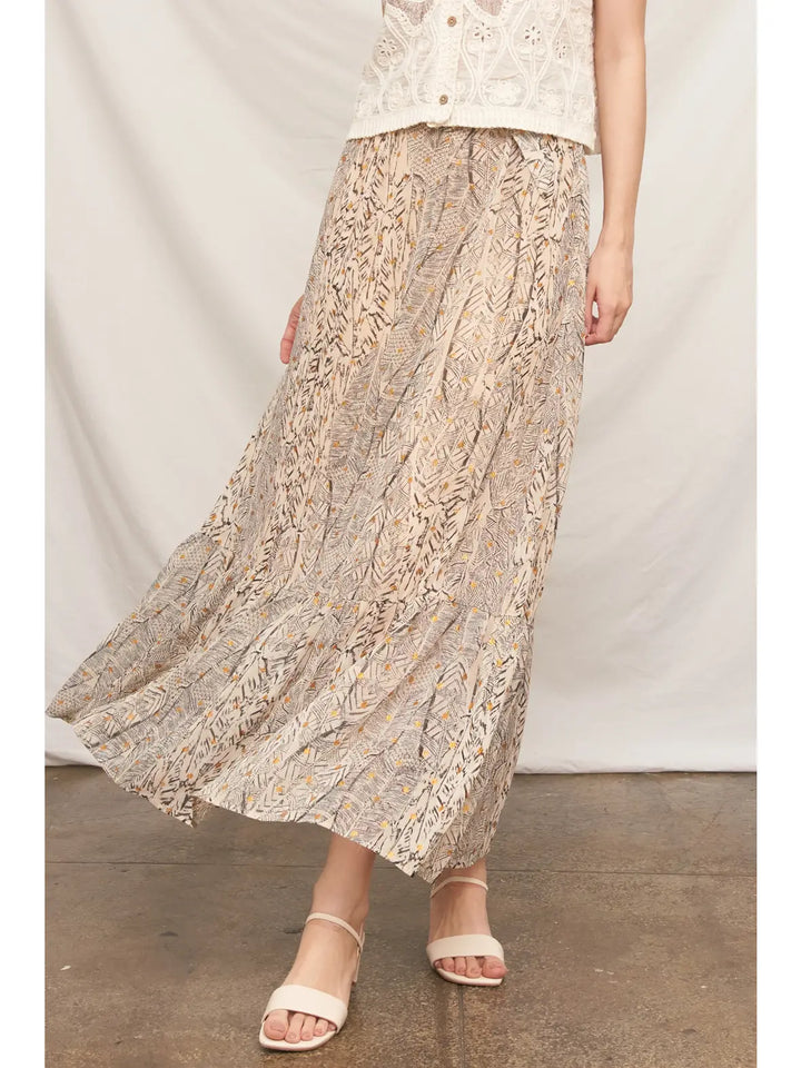 Sylvie Belted Maxi Skirt in Beige Black, view 3