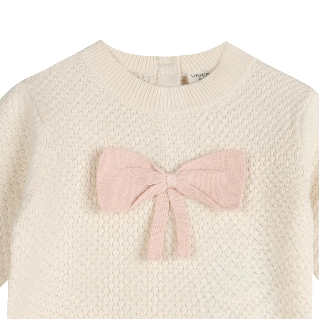 Ella Bow Knit Baby Pullover Sweater pink bow and textured knit detail