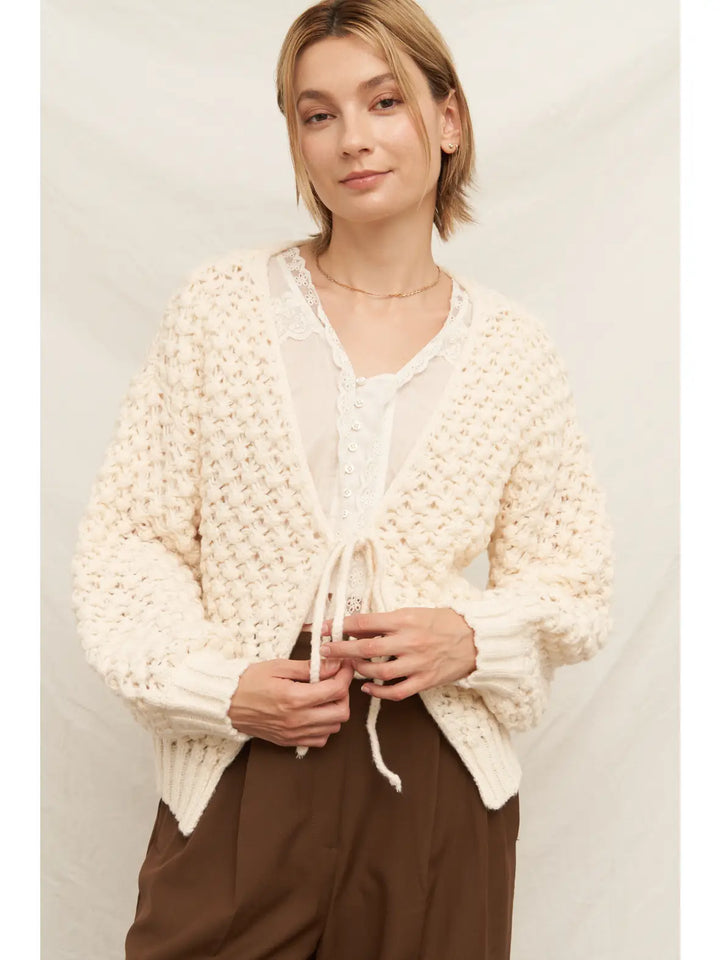 Willow Tie-Front Cardigan in Ivory, view 5