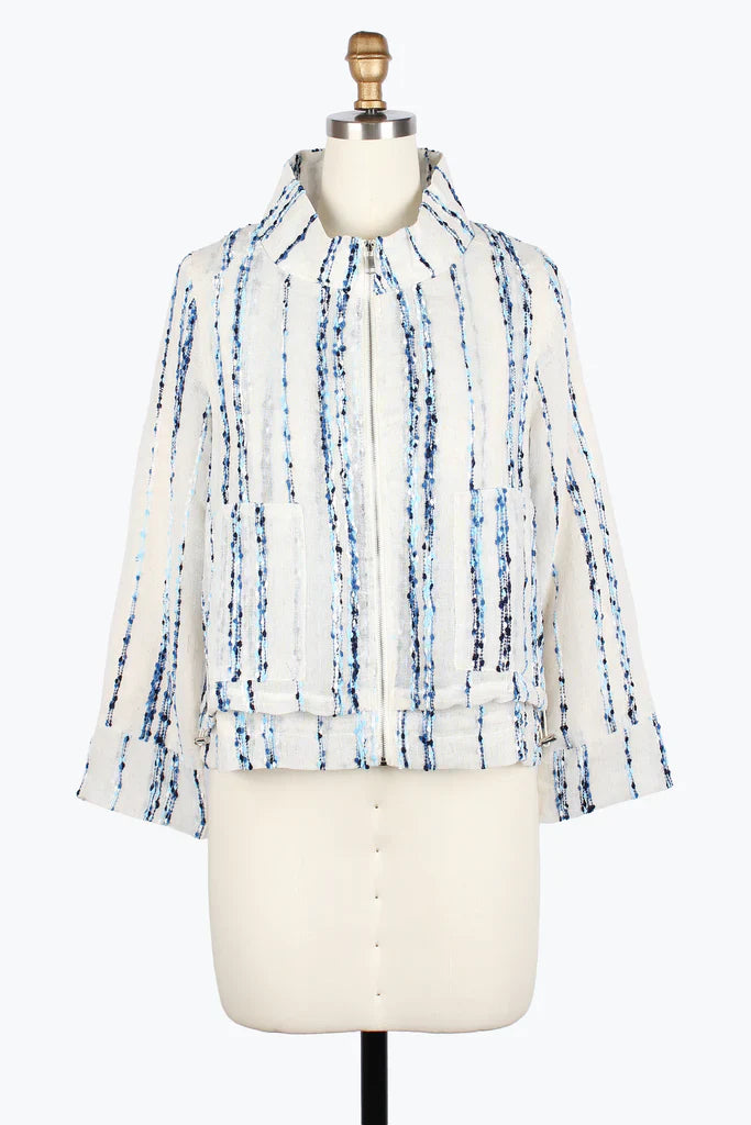 Striped jacket on a mannequin against a white background