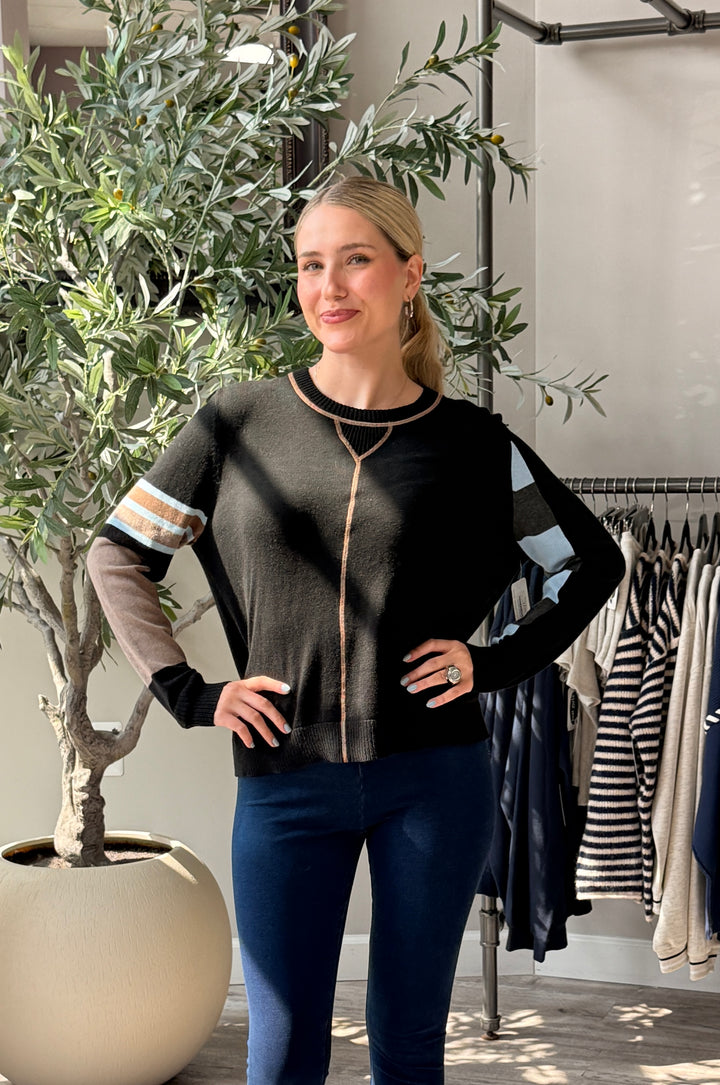 Camel Trim Colorblock Sleeve Sweater