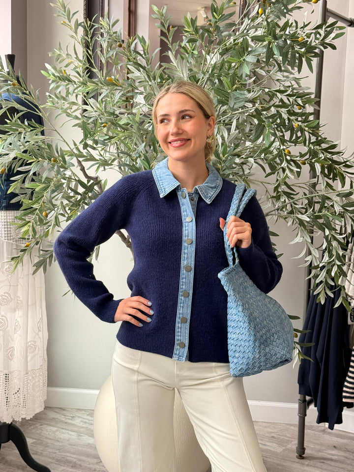 Chambray Trim Sweater