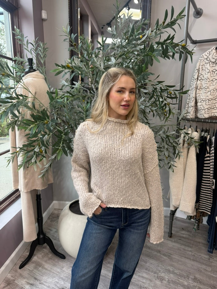 White Tea Rolled Hem Sweater