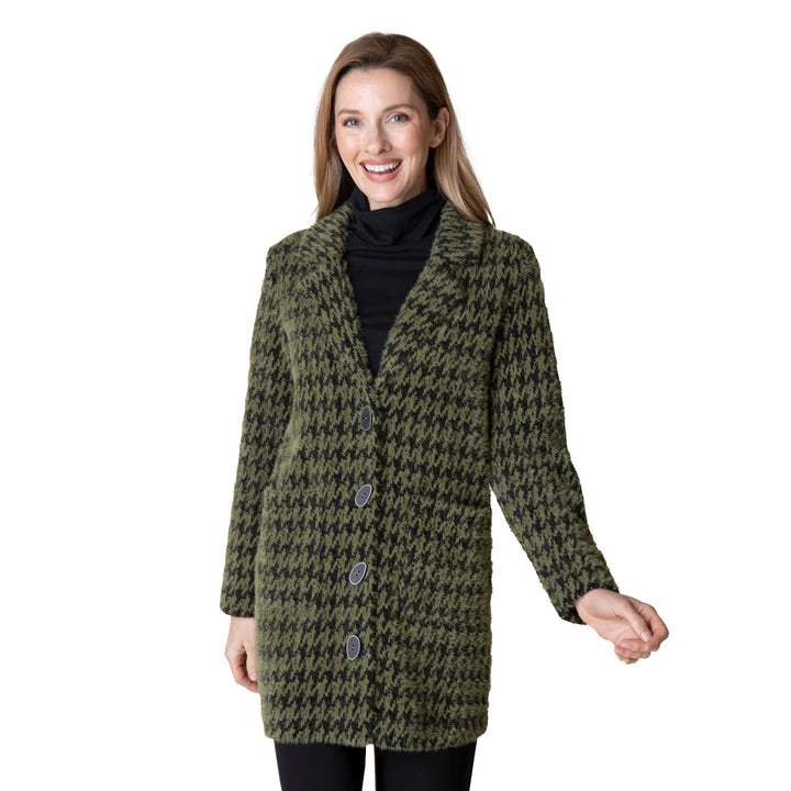 Olive Houndstooth Car Coat