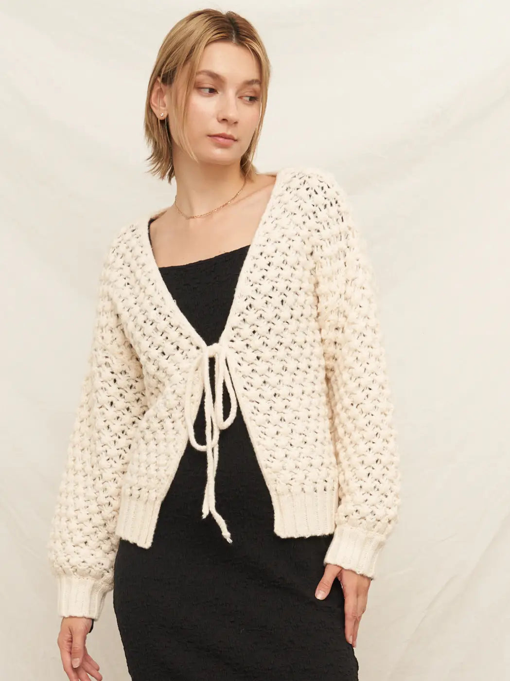 Willow Tie-Front Cardigan in Ivory, view 3