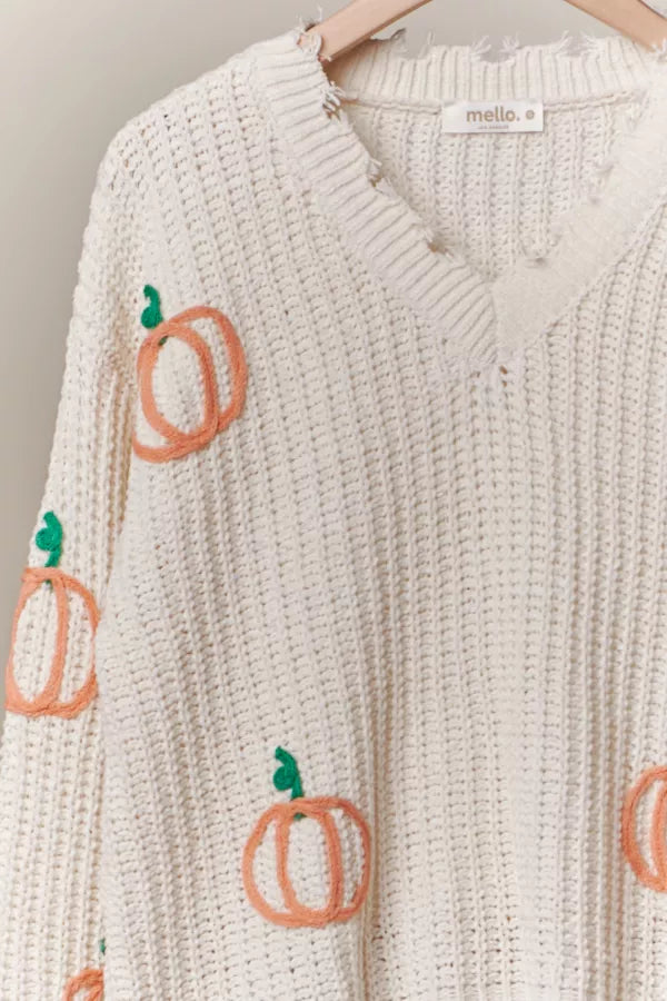 Pumpkin Patch Distressed Sweater