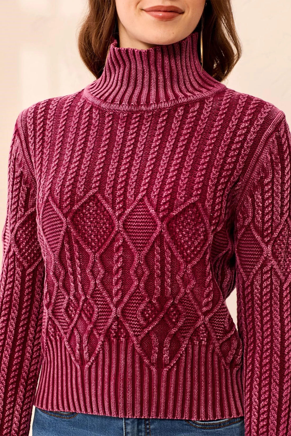Cherry Frost Cable Sweater in Cherry, view 2