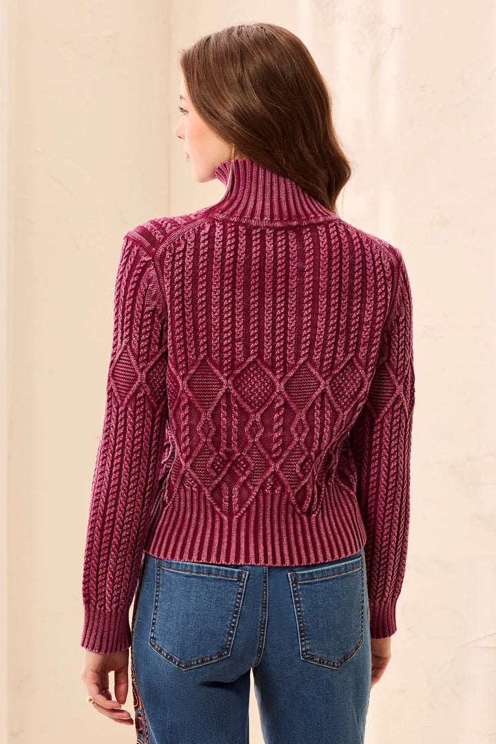 Cherry Frost Cable Sweater in Cherry, view 3