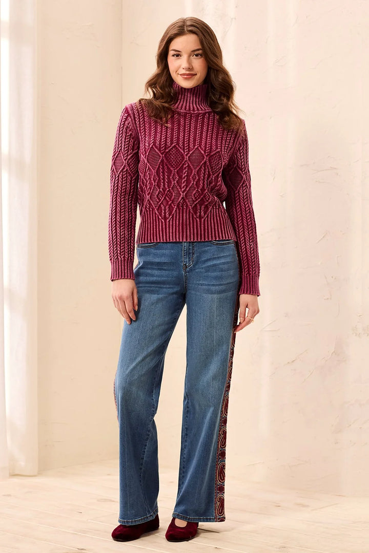 Cherry Frost Cable Sweater in Cherry, view 4