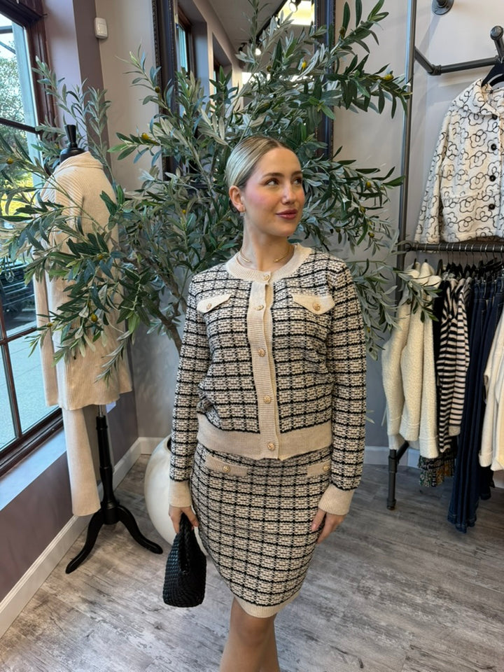 Preppy Plaid Tweed Skirt Set