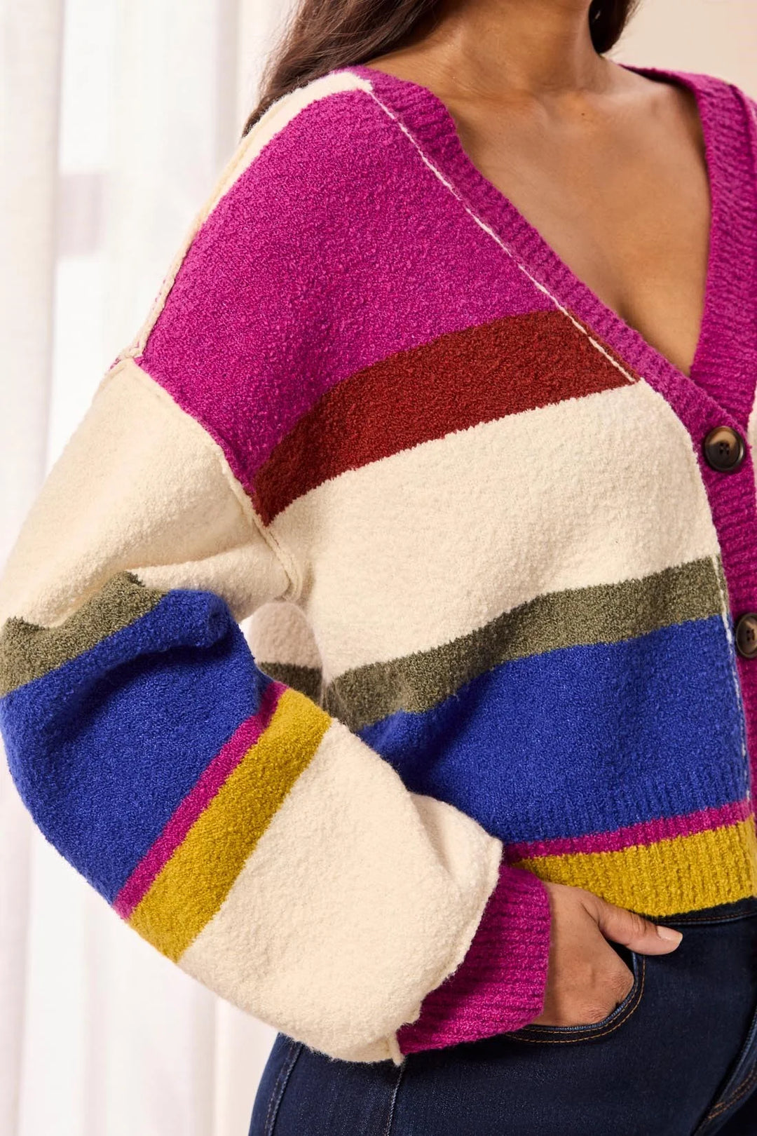 Color Story Striped Cardigan in Cream Multi, view 2