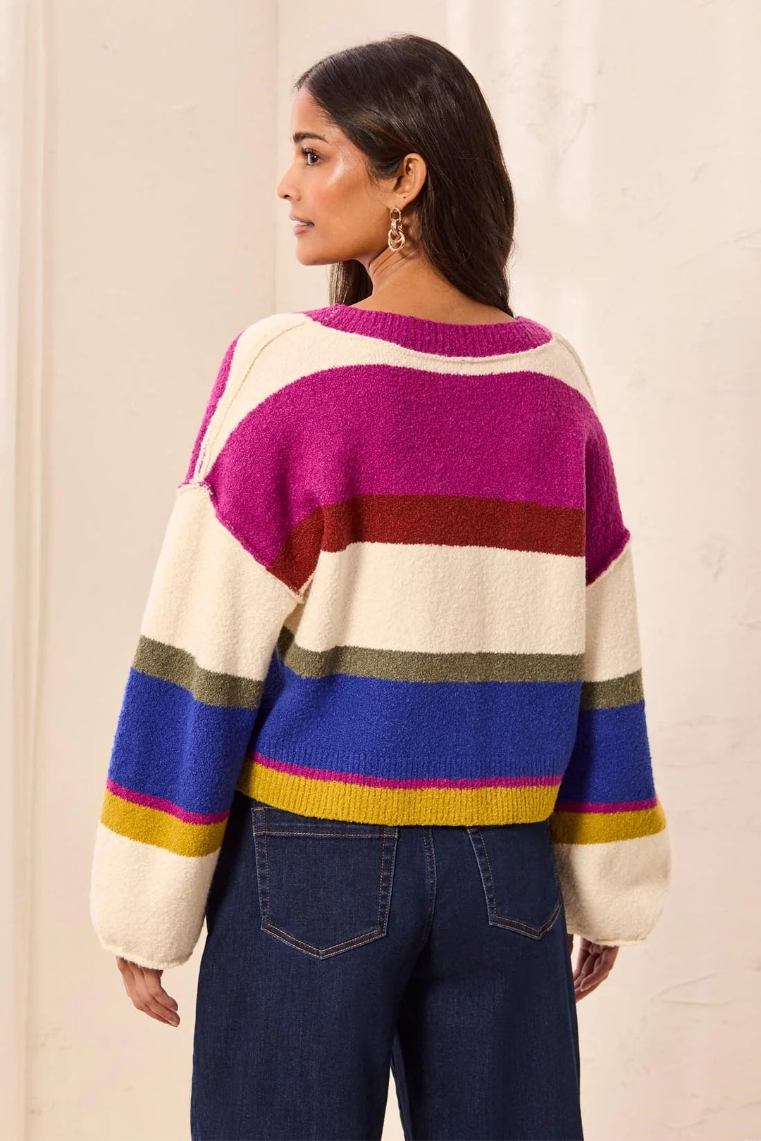 Color Story Striped Cardigan in Cream Multi, view 3