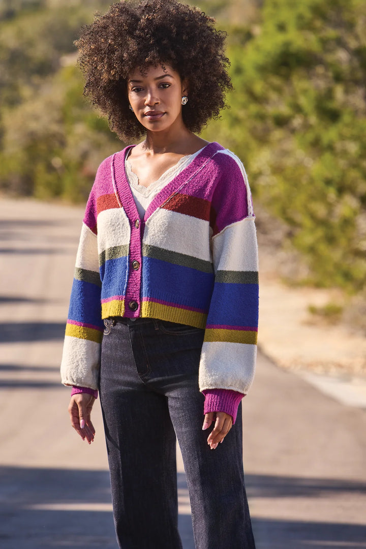 Color Story Striped Cardigan in Cream Multi, view 4