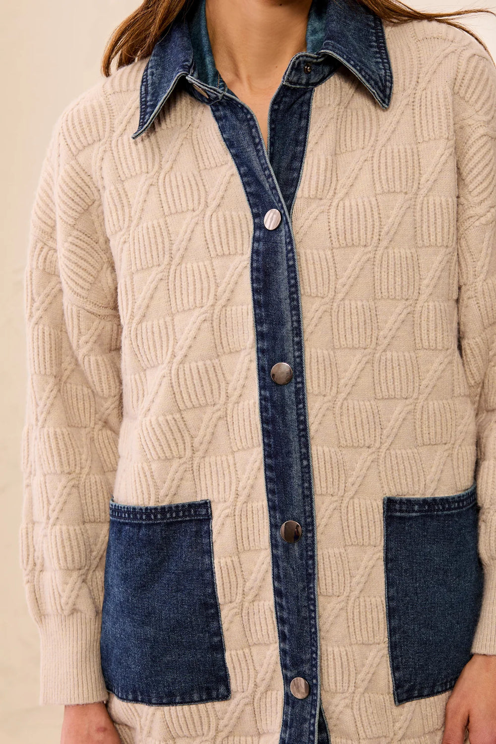 Anna Denim Detail Coatigan in Suede, view 2