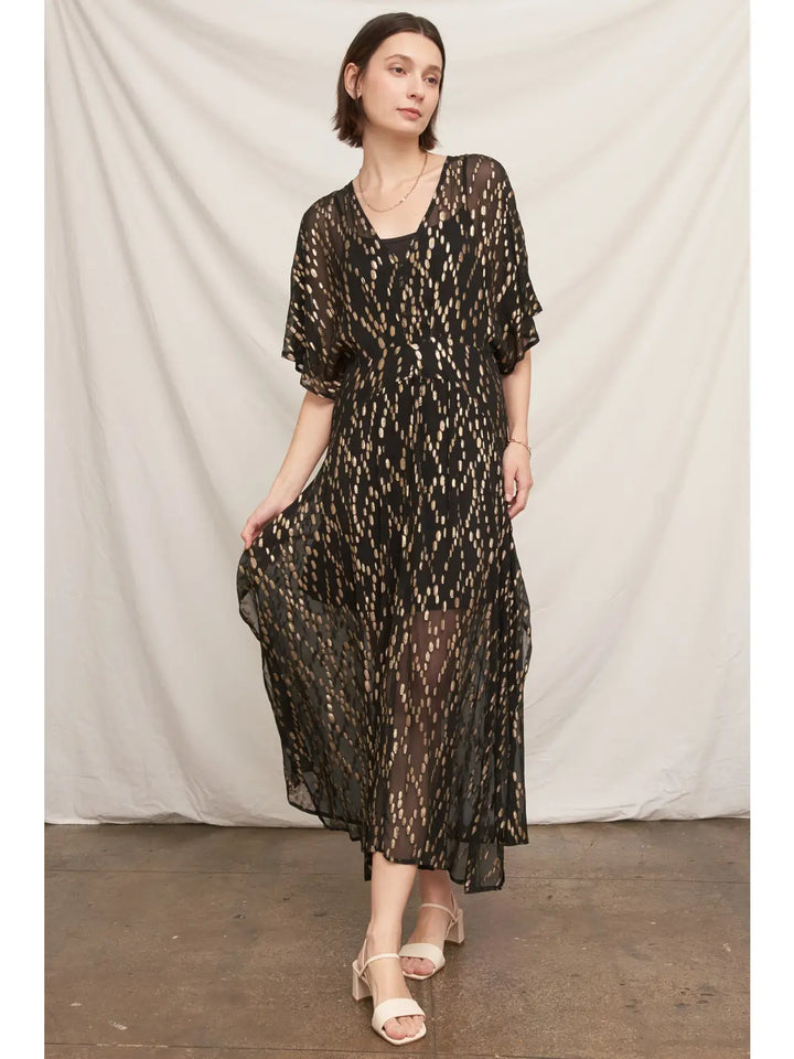 Celeste Lurex Maxi Dress in Black Gold, view 3