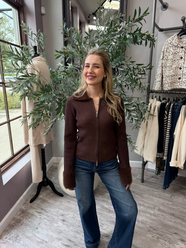 Chalet Faux Fur Trim Zip Cardigan