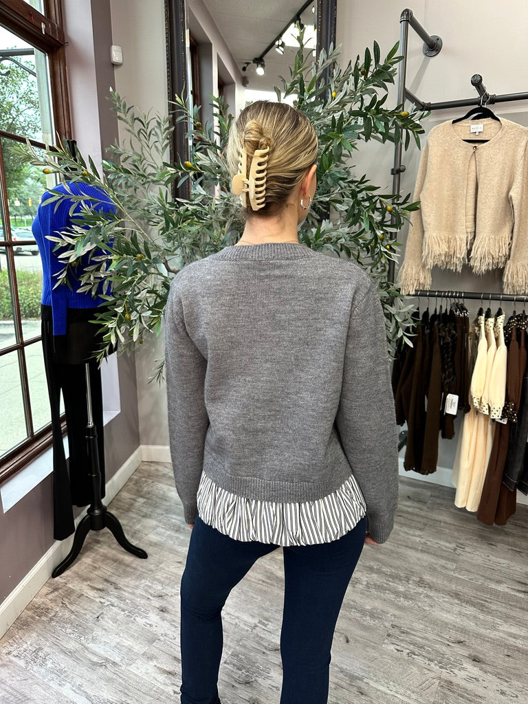 Stripe Ruffle Trim Cardigan