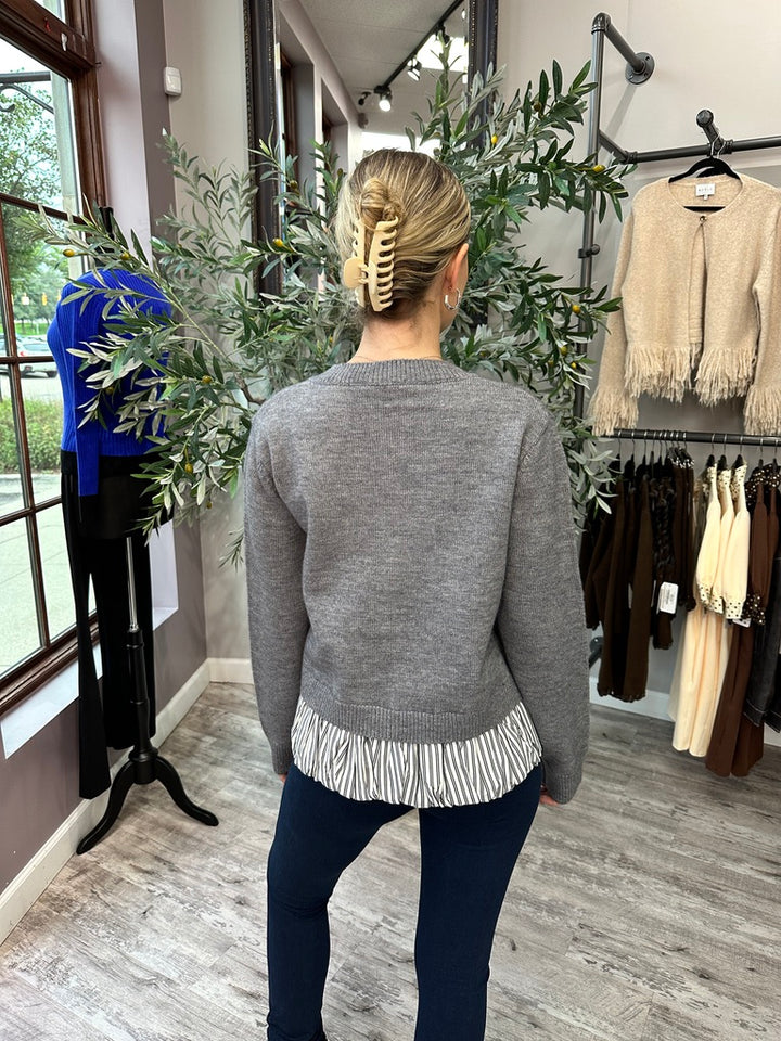 Stripe Ruffle Trim Cardigan